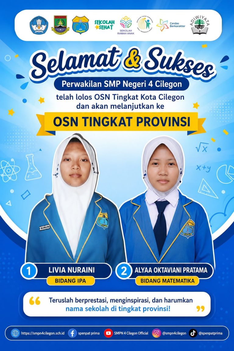 Selamat dan Sukses Telah lolos pada Olimpiade Sains Nasional (OSN) Tingkat Kota Cilegon dan berhak melaju sebagai peserta OSN Tingkat Provinsi.